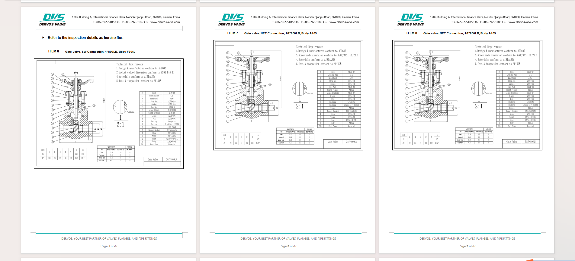 SW Connection, 1'' 800LB Forged Steel Gate Valve, Body F304L, API602, Handwheel